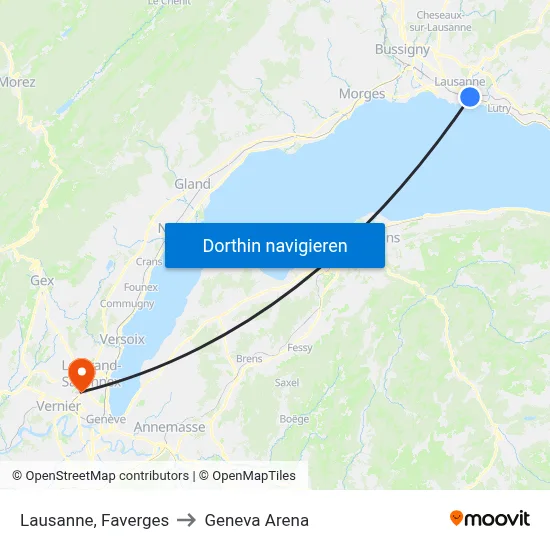 Lausanne, Faverges to Geneva Arena map