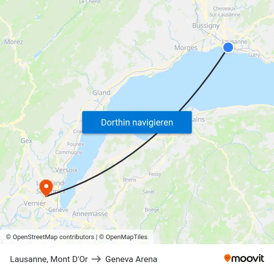 Lausanne, Mont D'Or to Geneva Arena map