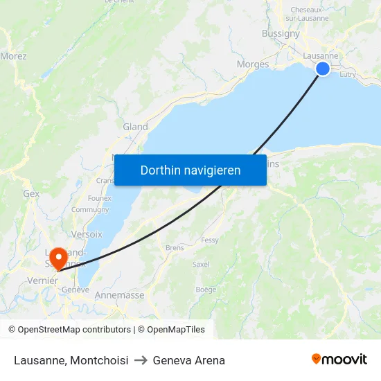 Lausanne, Montchoisi to Geneva Arena map
