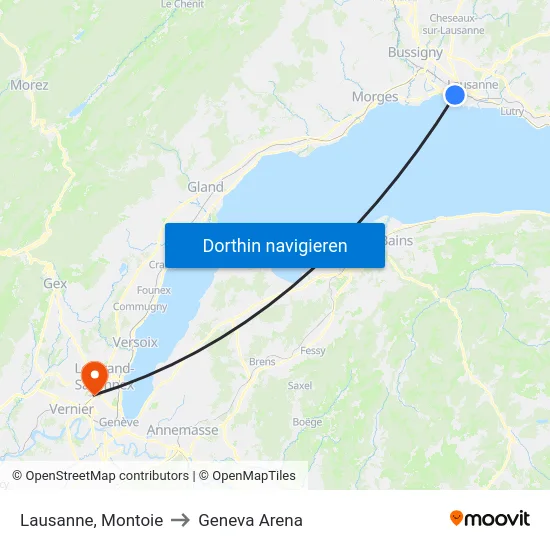 Lausanne, Montoie to Geneva Arena map