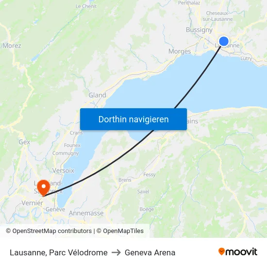Lausanne, Parc Vélodrome to Geneva Arena map