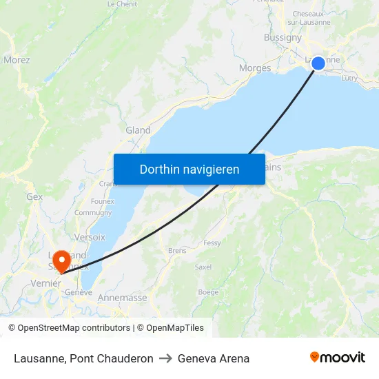 Lausanne, Pont Chauderon to Geneva Arena map