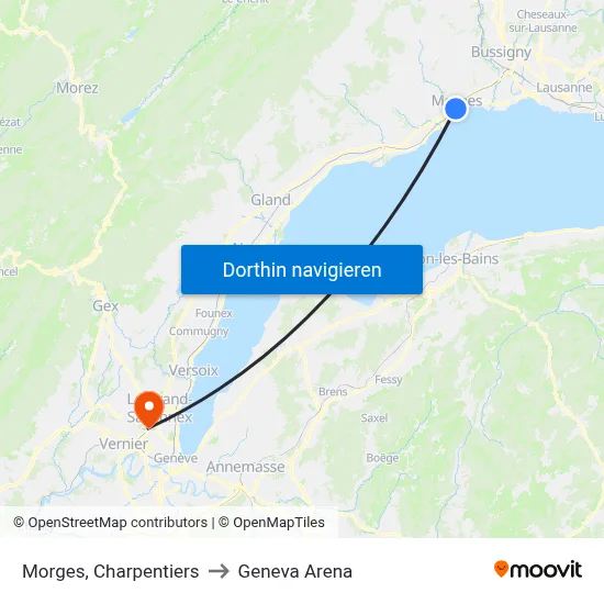 Morges, Charpentiers to Geneva Arena map