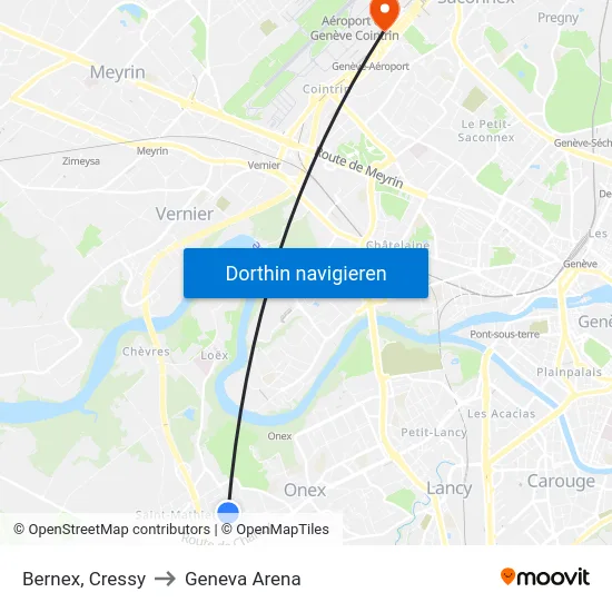 Bernex, Cressy to Geneva Arena map