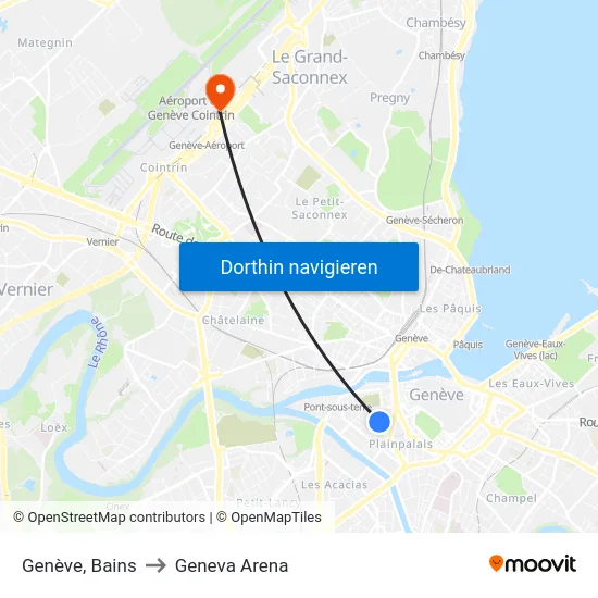Genève, Bains to Geneva Arena map