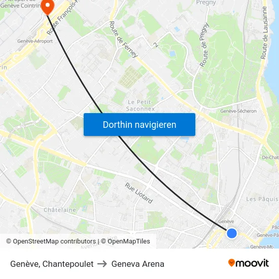 Genève, Chantepoulet to Geneva Arena map