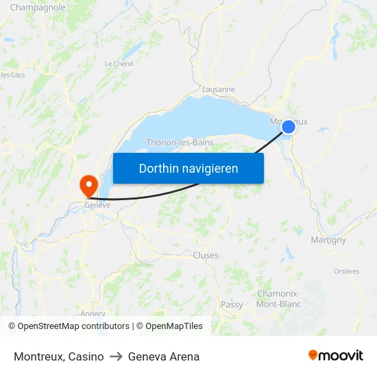 Montreux, Casino to Geneva Arena map