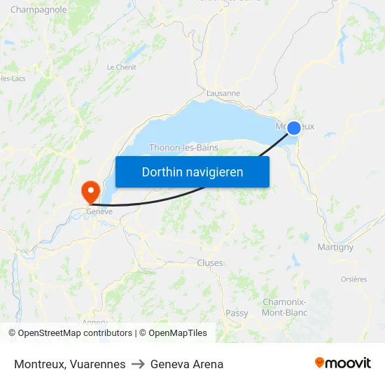 Montreux, Vuarennes to Geneva Arena map