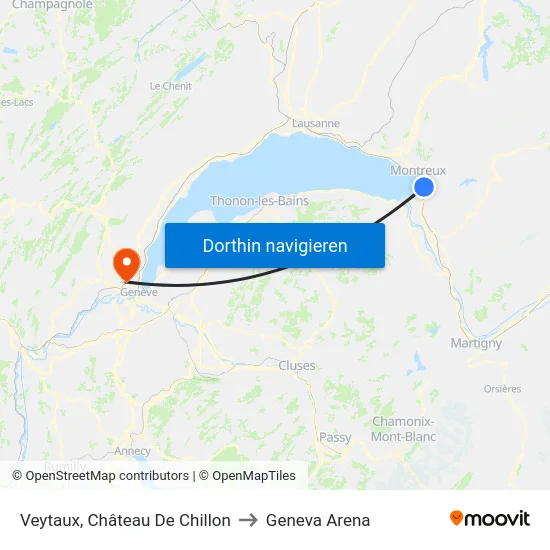 Veytaux, Château De Chillon to Geneva Arena map