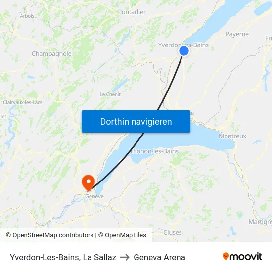 Yverdon-Les-Bains, La Sallaz to Geneva Arena map