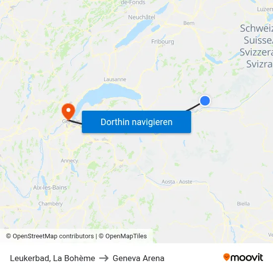 Leukerbad, La Bohème to Geneva Arena map