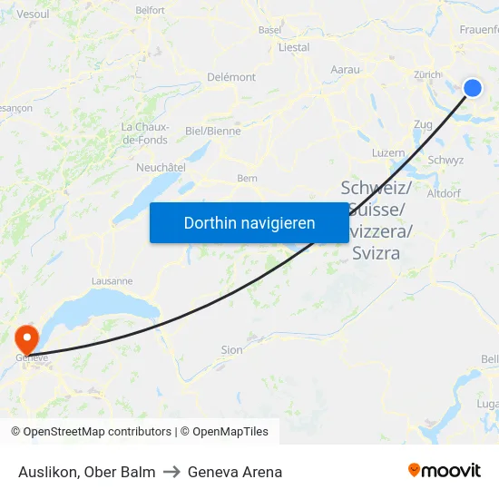 Auslikon, Ober Balm to Geneva Arena map
