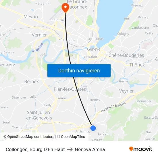 Collonges, Bourg D'En Haut to Geneva Arena map