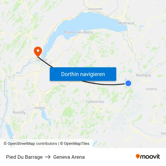 Pied Du Barrage to Geneva Arena map