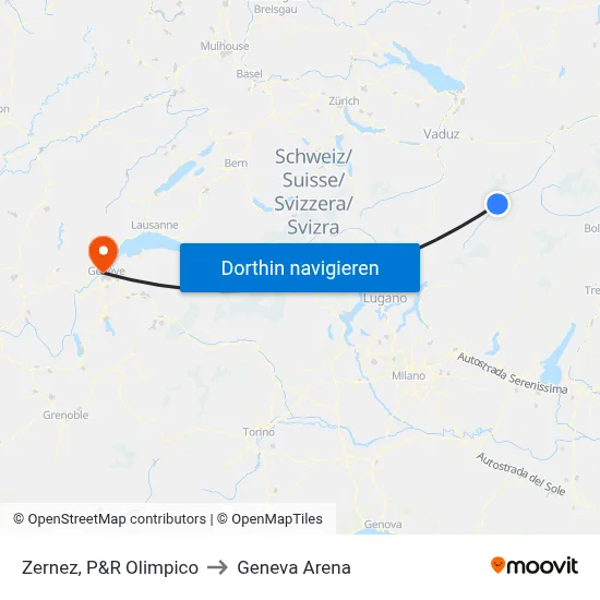Zernez, P&R Olimpico to Geneva Arena map