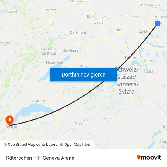 Räterschen to Geneva Arena map