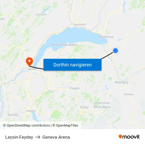 Leysin-Feydey to Geneva Arena map