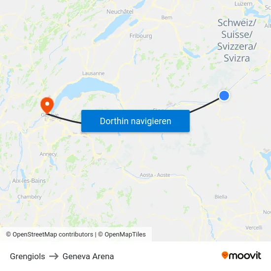 Grengiols to Geneva Arena map