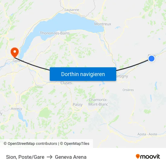 Sion, Poste/Gare to Geneva Arena map
