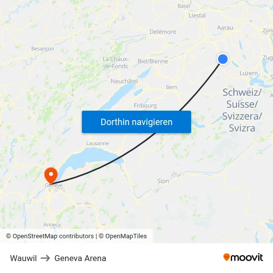 Wauwil to Geneva Arena map