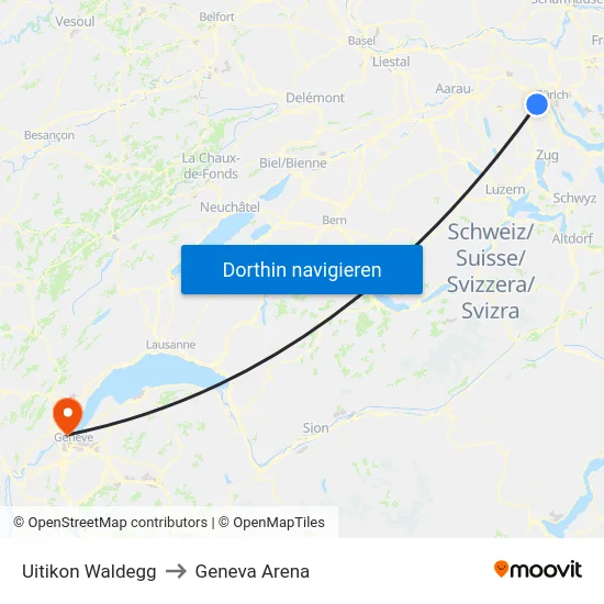 Uitikon Waldegg to Geneva Arena map