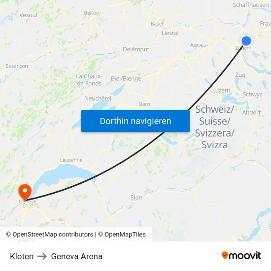 Kloten to Geneva Arena map