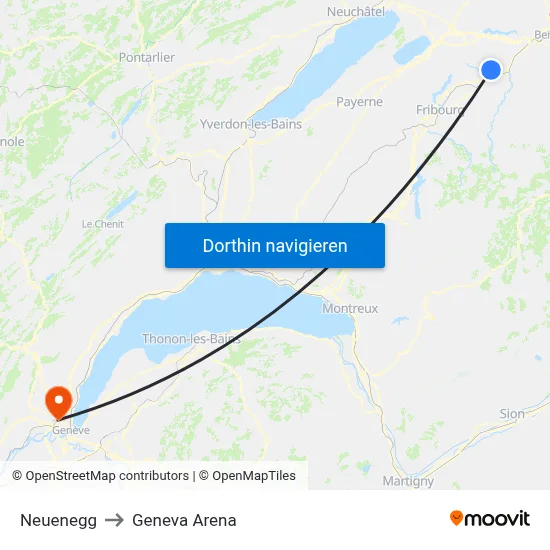 Neuenegg to Geneva Arena map