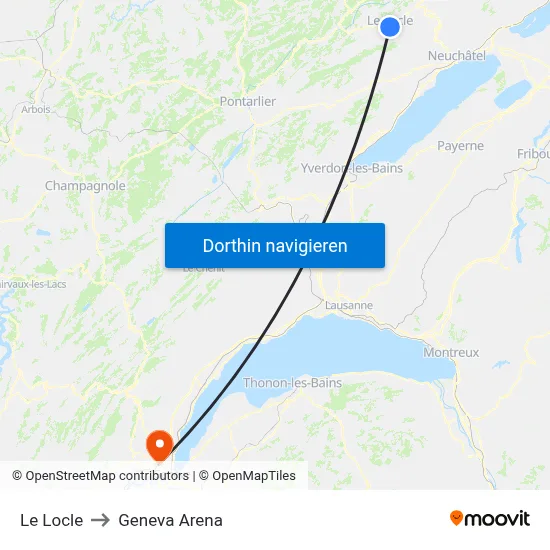 Le Locle to Geneva Arena map