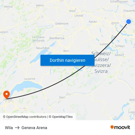 Wila to Geneva Arena map