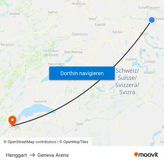 Henggart to Geneva Arena map