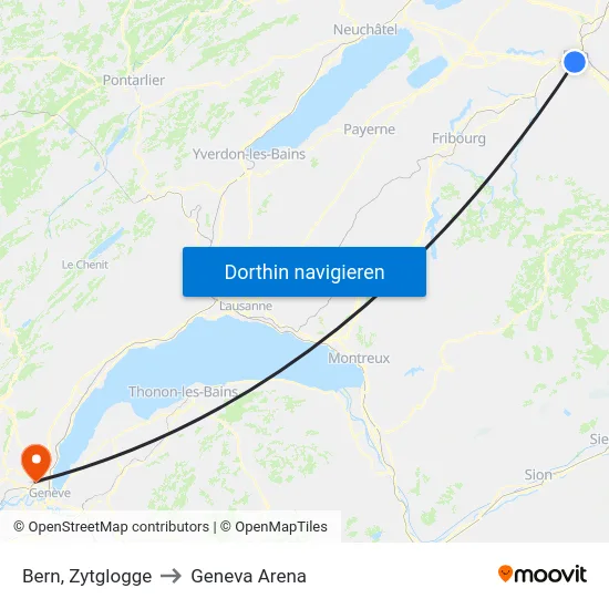 Bern, Zytglogge to Geneva Arena map