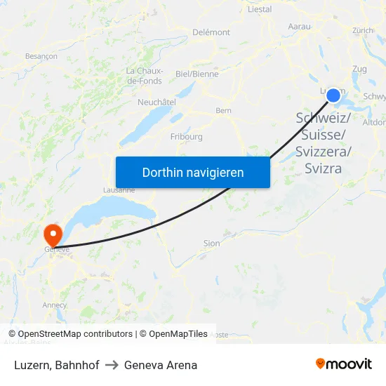 Luzern, Bahnhof to Geneva Arena map