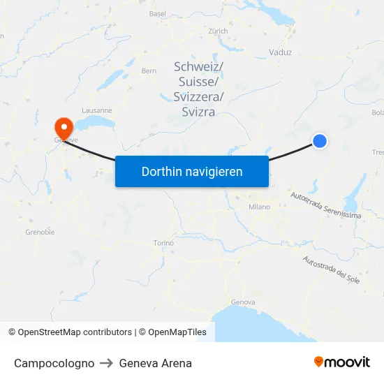 Campocologno to Geneva Arena map