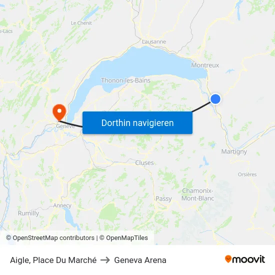 Aigle, Place Du Marché to Geneva Arena map