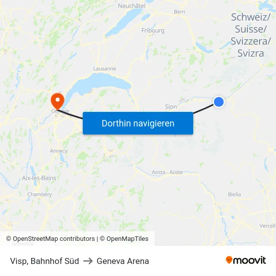 Visp, Bahnhof Süd to Geneva Arena map