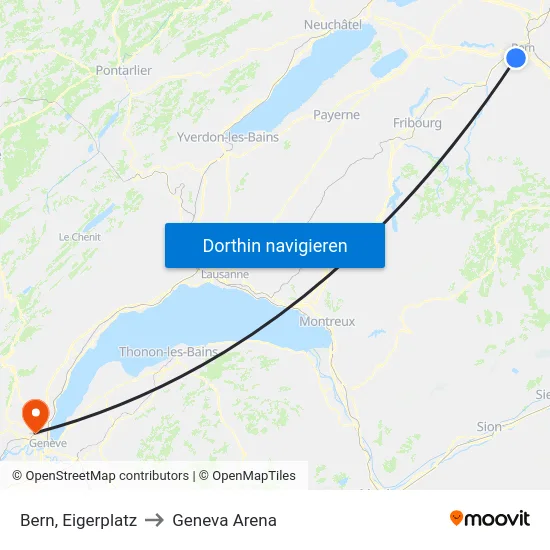 Bern, Eigerplatz to Geneva Arena map