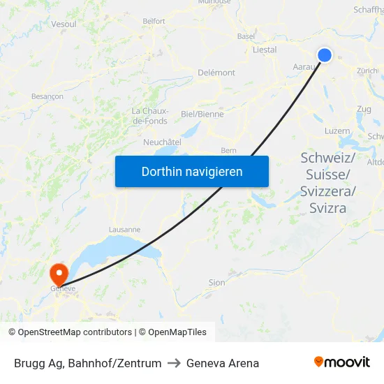 Brugg Ag, Bahnhof/Zentrum to Geneva Arena map