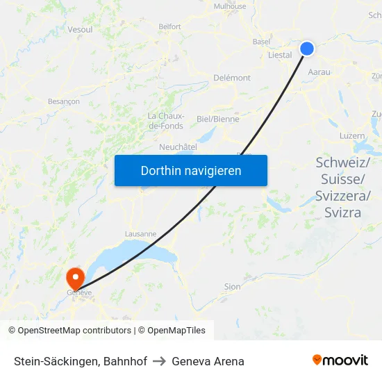 Stein-Säckingen, Bahnhof to Geneva Arena map