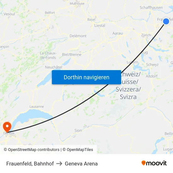Frauenfeld, Bahnhof to Geneva Arena map