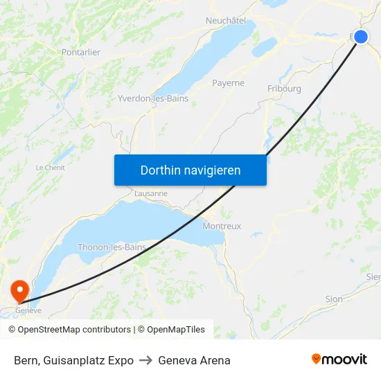 Bern, Guisanplatz Expo to Geneva Arena map