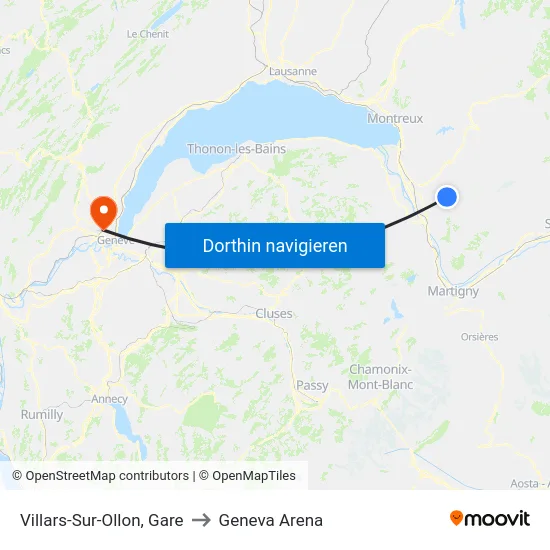 Villars-Sur-Ollon, Gare to Geneva Arena map