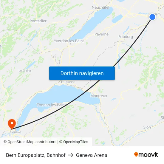 Bern Europaplatz, Bahnhof to Geneva Arena map