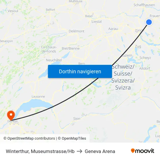 Winterthur, Museumstrasse/Hb to Geneva Arena map