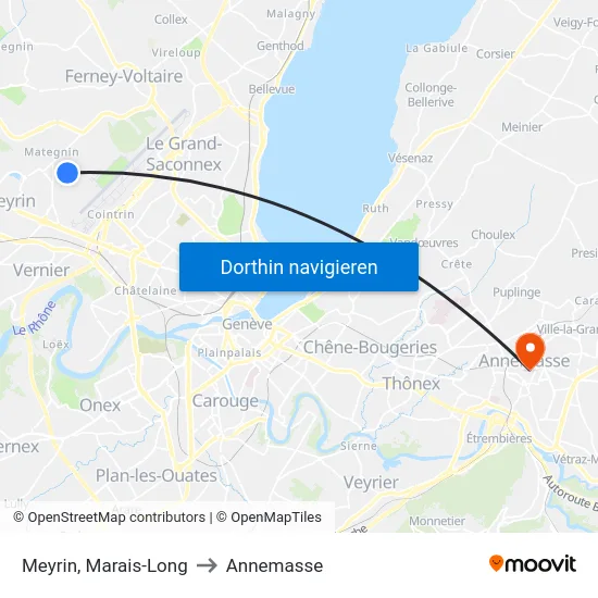 Meyrin, Marais-Long to Annemasse map