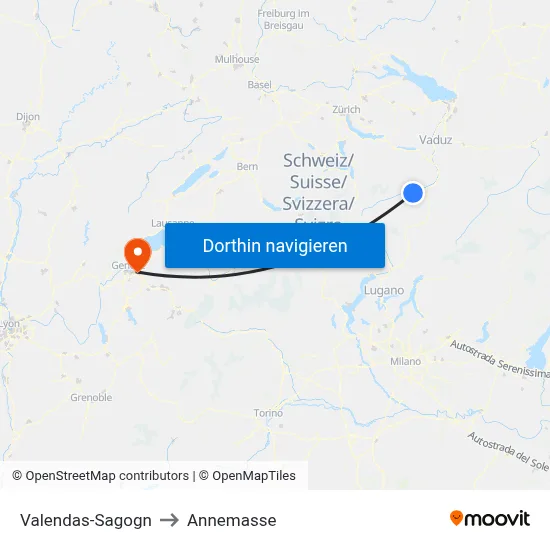 Valendas-Sagogn to Annemasse map