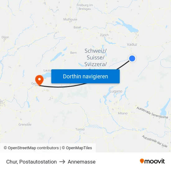 Chur, Postautostation to Annemasse map
