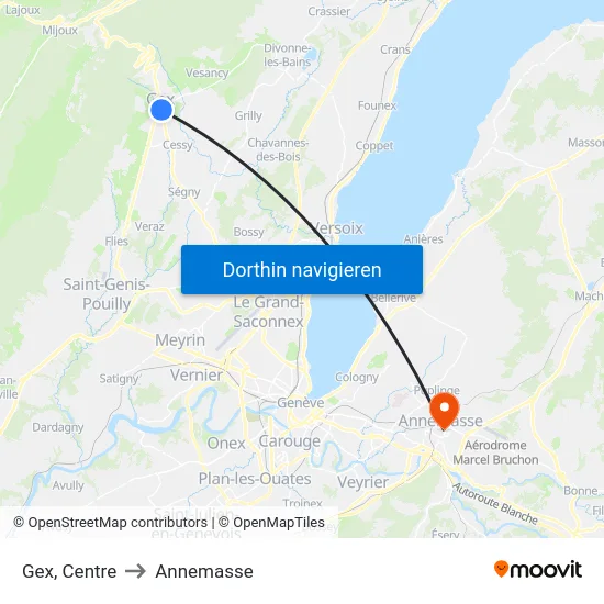 Gex, Centre to Annemasse map