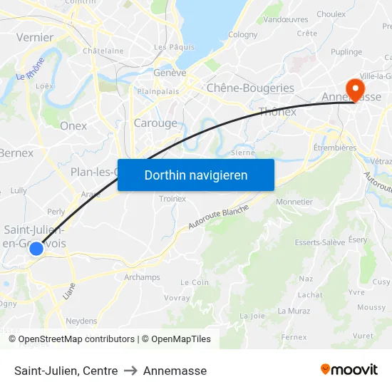 Saint-Julien, Centre to Annemasse map