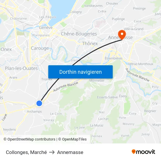 Collonges, Marché to Annemasse map