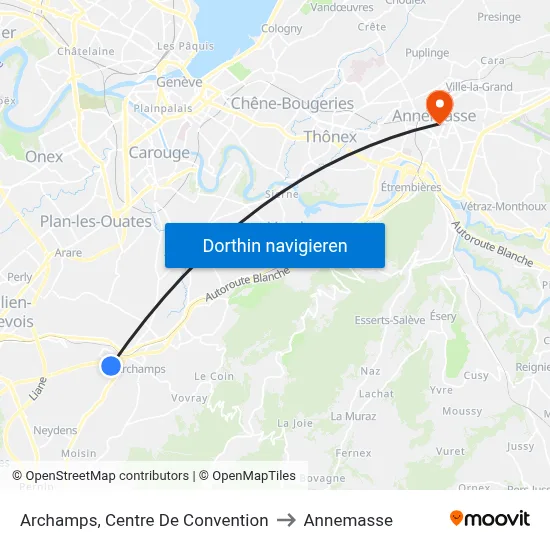 Archamps, Centre De Convention to Annemasse map